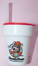 VINTAGE 1991 CHUCK E CHEESE SHOWBIZ PIZZA MOUSE 4” CUP, LID, STRAW