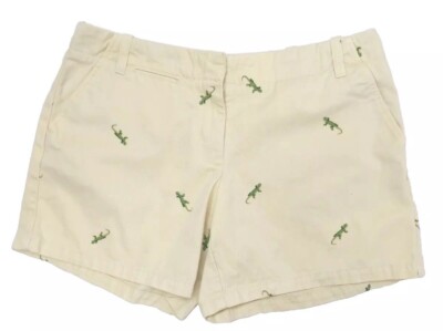 J.Crew Shorts Low Fit Womens Size 14 Light Yellow w/ Embroidered Lizards Geckos