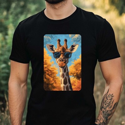 Mens Giraffe Sunglasses Print Cotton T-Shirt Size XS to 5XL