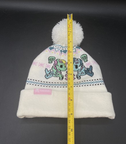 Tokidoki Mermicorno Intarsia Knit Beanie Hat Winter Pom Loungefly White Youth - Picture 5 of 8