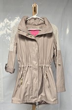 Besty Johnson Trench Coat Hip Length Women Large Heart Zipper Cinch Waist Hood