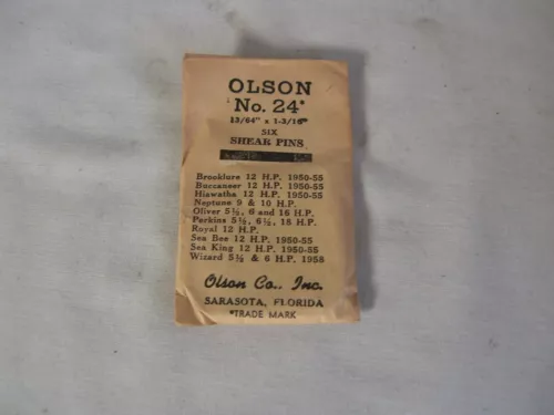 Vntge Outboard Engine Shear Pin Set Olson No.24 (13/64" x 1-3/16") Various 12 HP