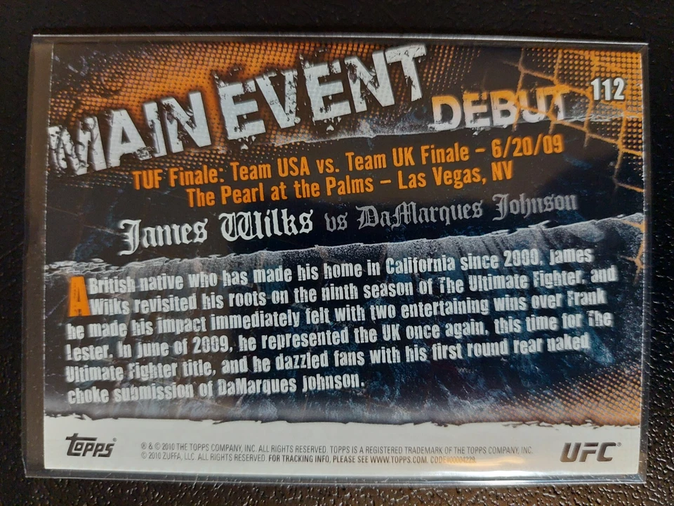 James Wilks vs DaMarques Johnson #112 2010 UFC Main Event Thick Gold Parallel - Image 2 of 2