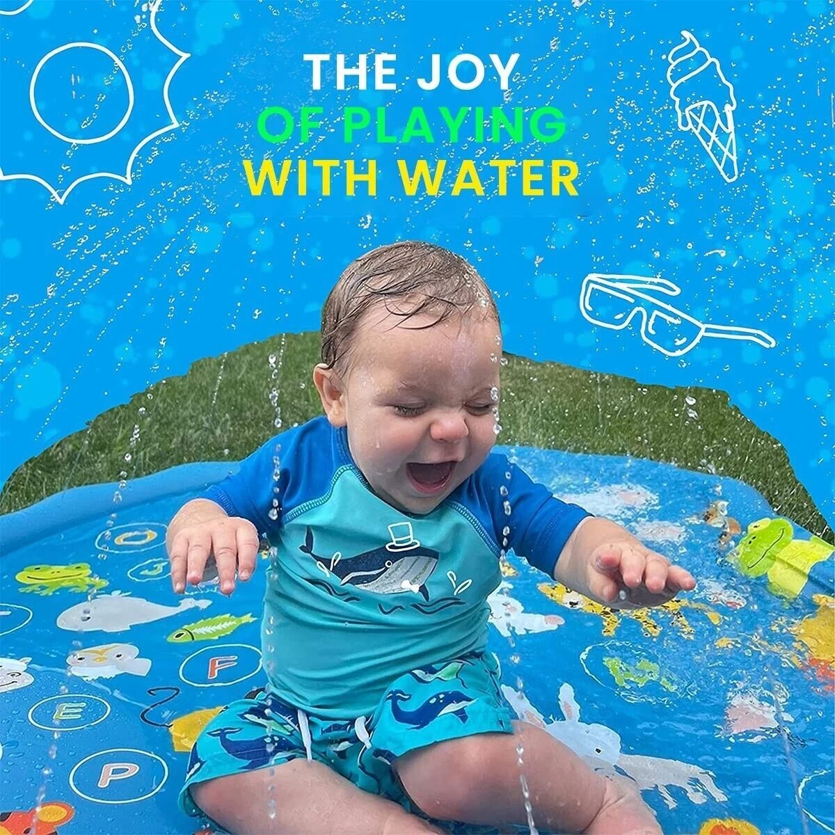 172cm Splash pad For Kids Sprinkler Water Play Mat Inflatable Spray Outdoor Pool - Picture 7 of 17