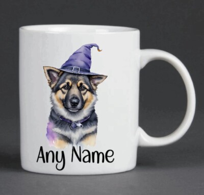 Deutscher Schäferhund GSD Hund Welpe Hexe Zauberer lila Halloween personalisierte Tasse Geschenk