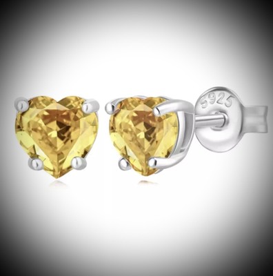 Citrine Heart Shaped 6mm Stud Earrings 925 Sterling Silver Genuine Stone NEW