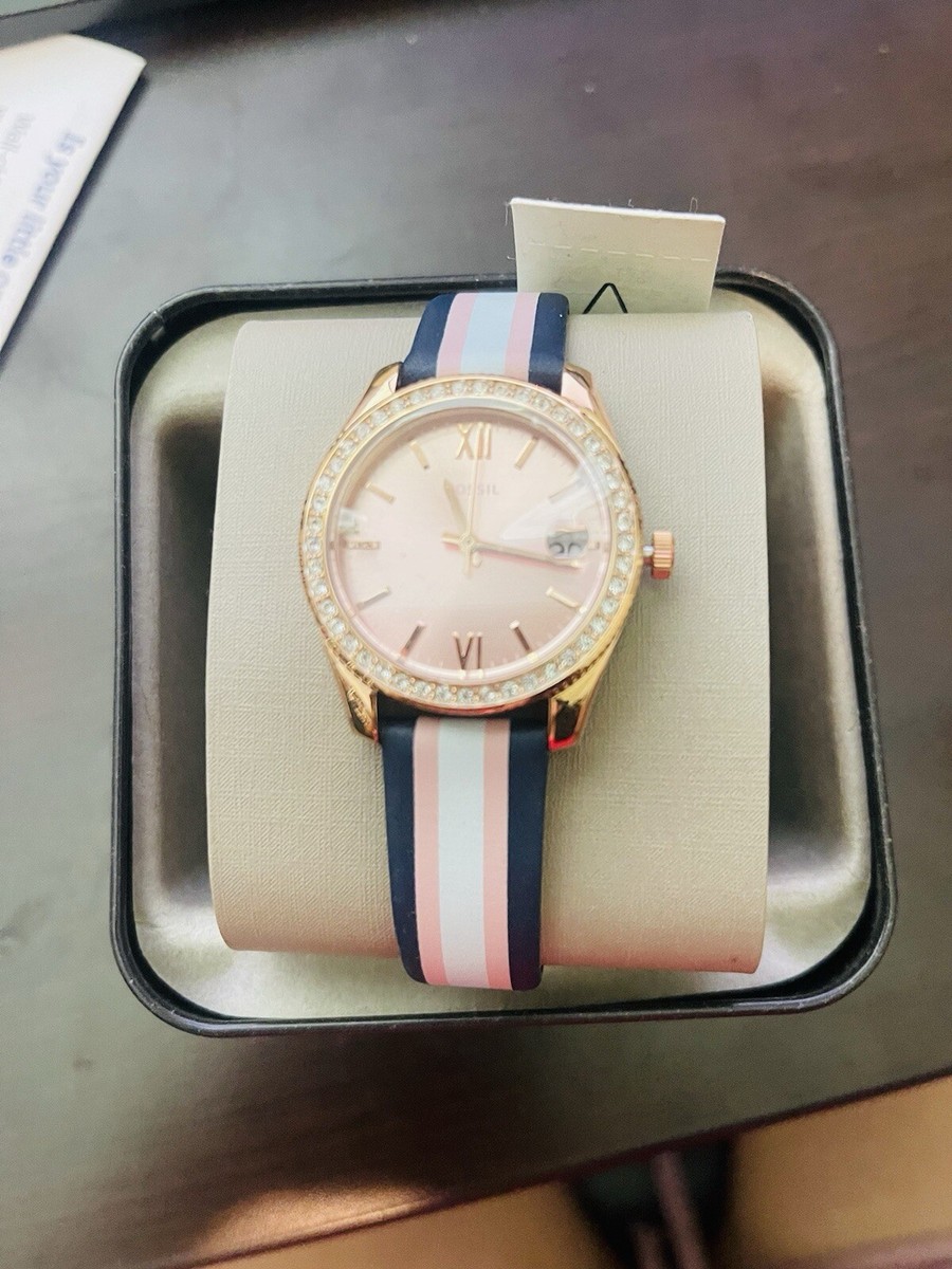 Fossil ES4595 Scarlette Mini Three-Hand Date Striped Navy Leather Watch Fossil Scarlette Mini Threehand Date Striped Navy Leather  main image 2