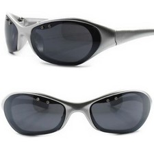 Outdoor Athletic Baseball Silver Frame Wrap Around Rectangle Sport Sunglasses