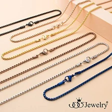 555Jewelry 2.5mm Stainless Steel Box Chain Necklace Stylish Unisex, 16-28 Inch