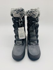 All In Motion Boots Kids Size 2 Gray Winter Waterproof Suede Faux Fur Shoe NEW