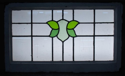 OLD ENGLISH LEADED STAINED GLASS WINDOW TRANSOM SIMPLE ABSTRACT 31" x 18 1/2" - Picture 2 of 3