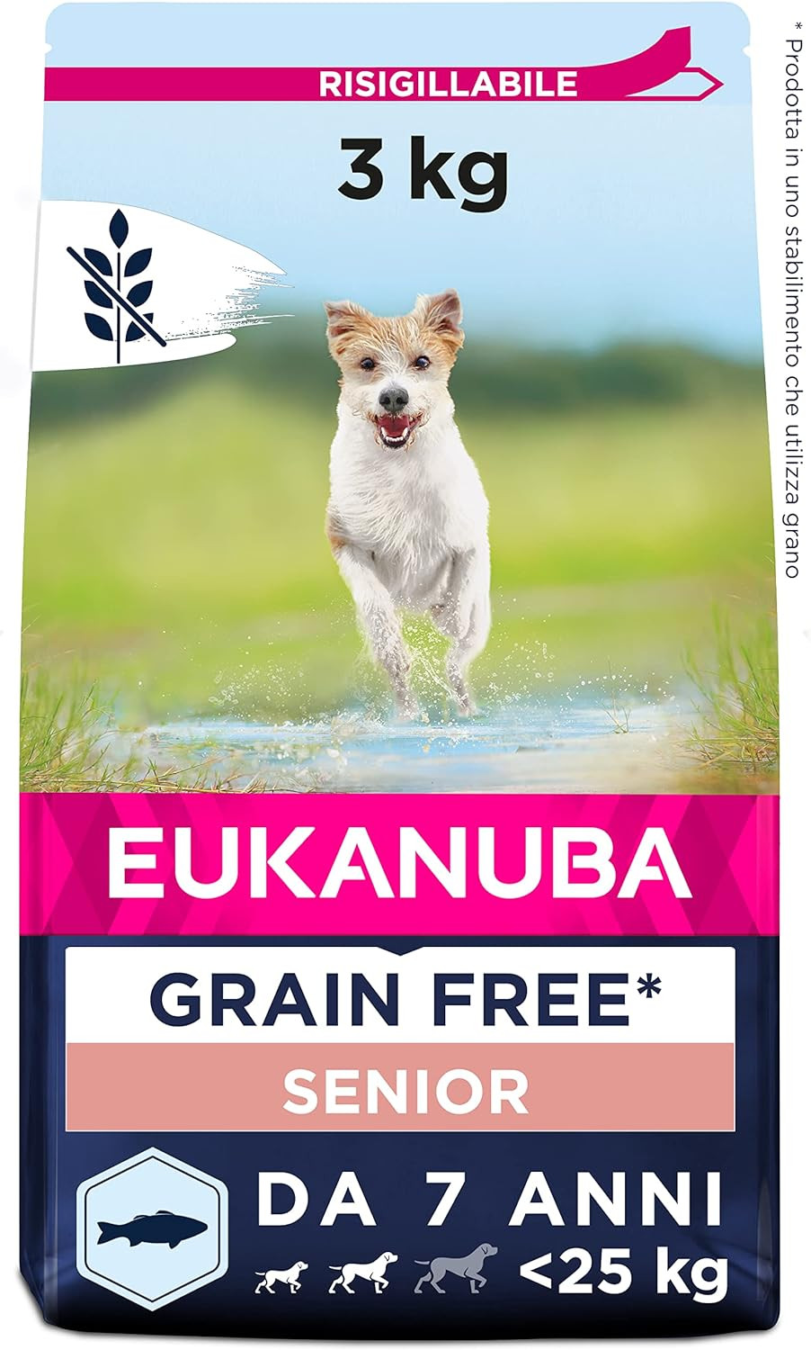 Grain Free, Alimento per cani senior senza cereali di taglia piccola e media, Ri