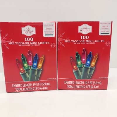 Holiday Time - 100 Multicolor Mini Lights Green Wire 19.5 ft Long - Lot of 2