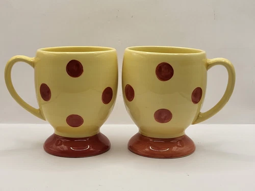 Vintage Gail Pittman Siena Polka-dot Pedestal Coffee Mugs Set Of 2