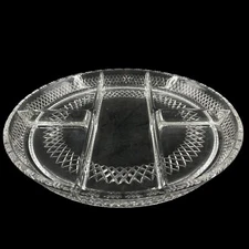 Vintage 12” Large Heavy Clear Glass Round Divided Relish Dish Serving Tray