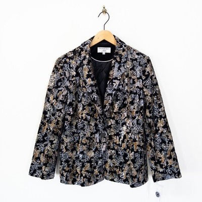 Helene Berman Velvet Sequin Blazer Jacket Size 18 Black Brown Animal  Leopard UK - Main Image