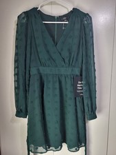 Lulus Women's XS Always on Repeat Emerald Green Clip Dot Long Sleeve Mini Dress