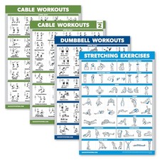4 Pack - Cable Machine Workout Posters Volume 1 2 18" x 24", LAMINATED