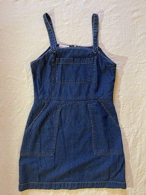 Esprit Basix Denim Overall Jumper Mini Dress with Front Pocket 1990s Vintage