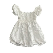 ASTR The Label Womens Medium White Floral Textured Puff Sleeve Bubble Mini Dress
