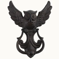 Antique Gothic Heavy Duty Owl Front Door Knocker, Rustic Black Cast Iron Door...