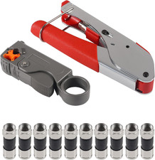 Coax Cable Crimper Coaxial Compression Tool Kit Wire Stripper with 10Pcs F RG6 R