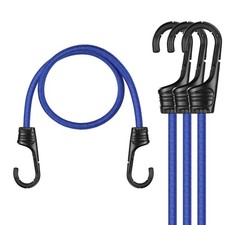 Strong Bungee Straps, Rubber Cords With Hooks, 24 Inch 4 Pack, Blue