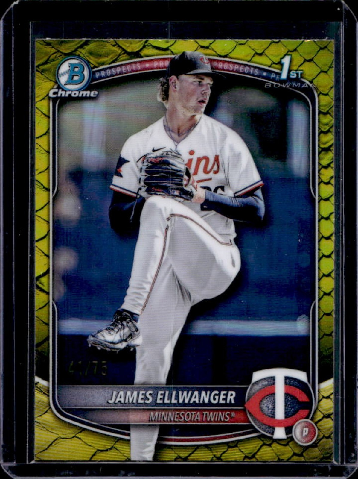 2025 Bowman Draft James Ellwanger Chrome Yellow Reptilian Refractor 1st #/75