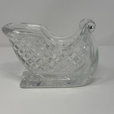 Heavy Cut Crystal Glass, Christmas Sleigh, Sled, Holiday, Candy, Centerpiece