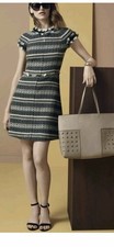 Tory Burch Womens Norfolk Green Tweed Cap Sleeves Skater Dress 8 