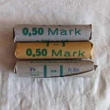 DDR M&uuml;nzrolle &ndash; 0,50 Mark in 1-Pfennig-St&uuml;cken &ndash; unge&ouml;ffnet, Originalpapier