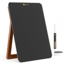 Portable Desktop Glass Dry Erase Whiteboard with Wood Stand 9.5x6.7 in