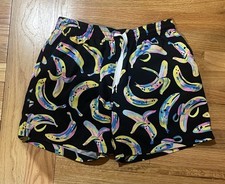 Chubbies Mens Banana Print Swim Trunks Medium Elastic Waist W/ Pockets Black Mul