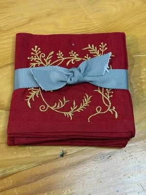 Pottery Barn Monique Lhuillier Embroidered Cocktail Napkins, Red & Gold