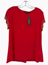 Nik and Nash Size L Red Top Gold Pearl Embellished Sleeves Womens New