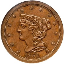 1850 C-1 NGC MS 63 BN Braided Hair Half Cent Coin 1/2c