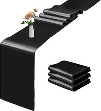 4 Pack Satin Table Runner 12 x 108 Inch Long Black Smooth Silk Fabric Table Runn