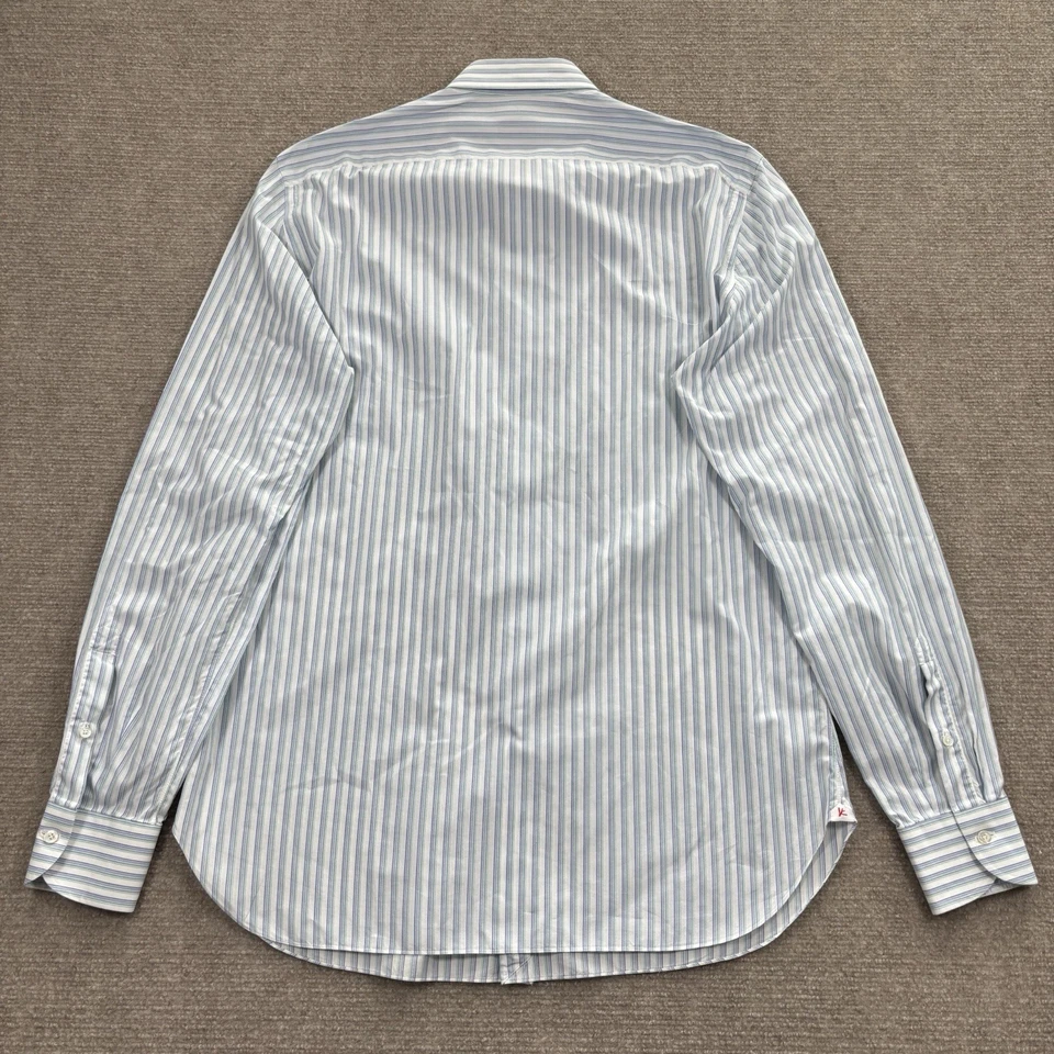 Camisa Isaia azul/verde a rayas de algodón con botones para hombre talla 16/41 usada en excelente estado Foto 4 de 4