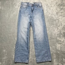 Bershka Wide Leg Jeans Women Size 4 Light Blue High Rise 100 Cotton Denim