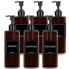 6 Pcs Shampoo and Conditioner Dispenser Bottles 16oz Modern Shower Soap Bottl...