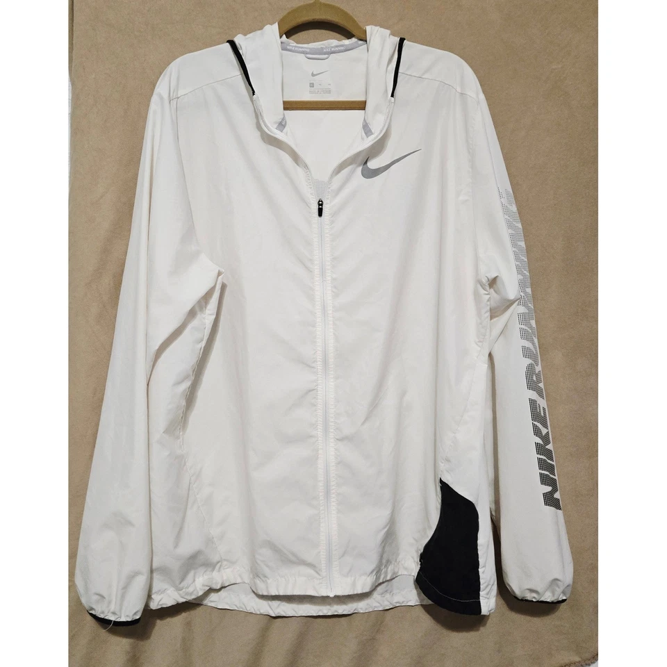 耐克跑步夹克白色轻便风衣学院风活动连帽拉链 XL — 第 2/4 张图片