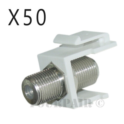 50 Pack Lot F-81 Coax Keystone Jack Snap-In Cable TV Coupler Connector RG6 White
