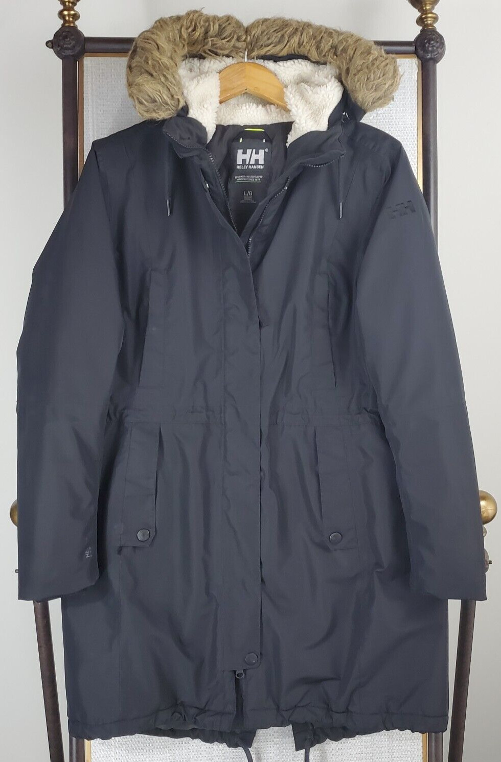 HELLY HANSEN Talla Grande Mujer Negro Chaqueta Aislante con Capucha Parka Abrigo Sherpa