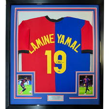 Framed Facsimile Autographed Lamine Yamal 35x39 FC Barcelona Reprint Jersey