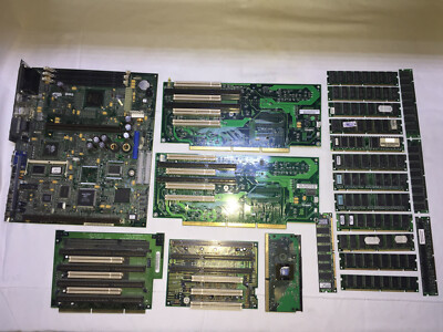 1824 gramms COMPUTER SLOT1 CPU MOTHERBOARD SD-RAM ISA PCI RISER CARDS GOLD SCRAP