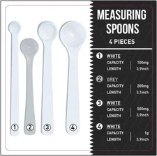 Dosing Spoon | Milligram Measuring Spoons Set of 4 | Exact Dosing 100Mg, 200Mg,