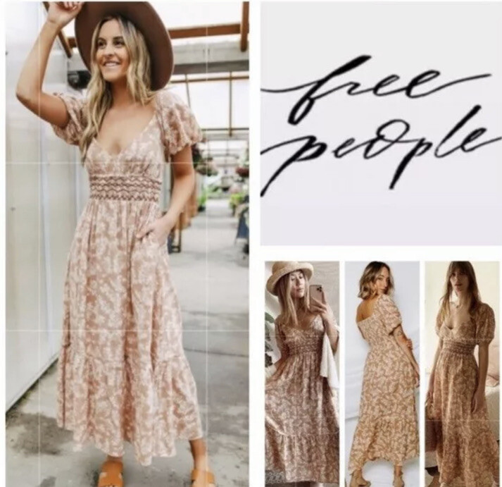 Free People Cottagecore Y2K  Ellie Printed Puffed Sleeve Casual Size S A007035