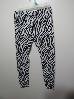 New One Blonde One Brunette Legging Size L Juniors Black White Zebra  Elastic