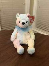 Ty Beanie Baby  Mellow  Stuffed 7.5  Pastel Tie Dye Bear With Tag Protector 2000