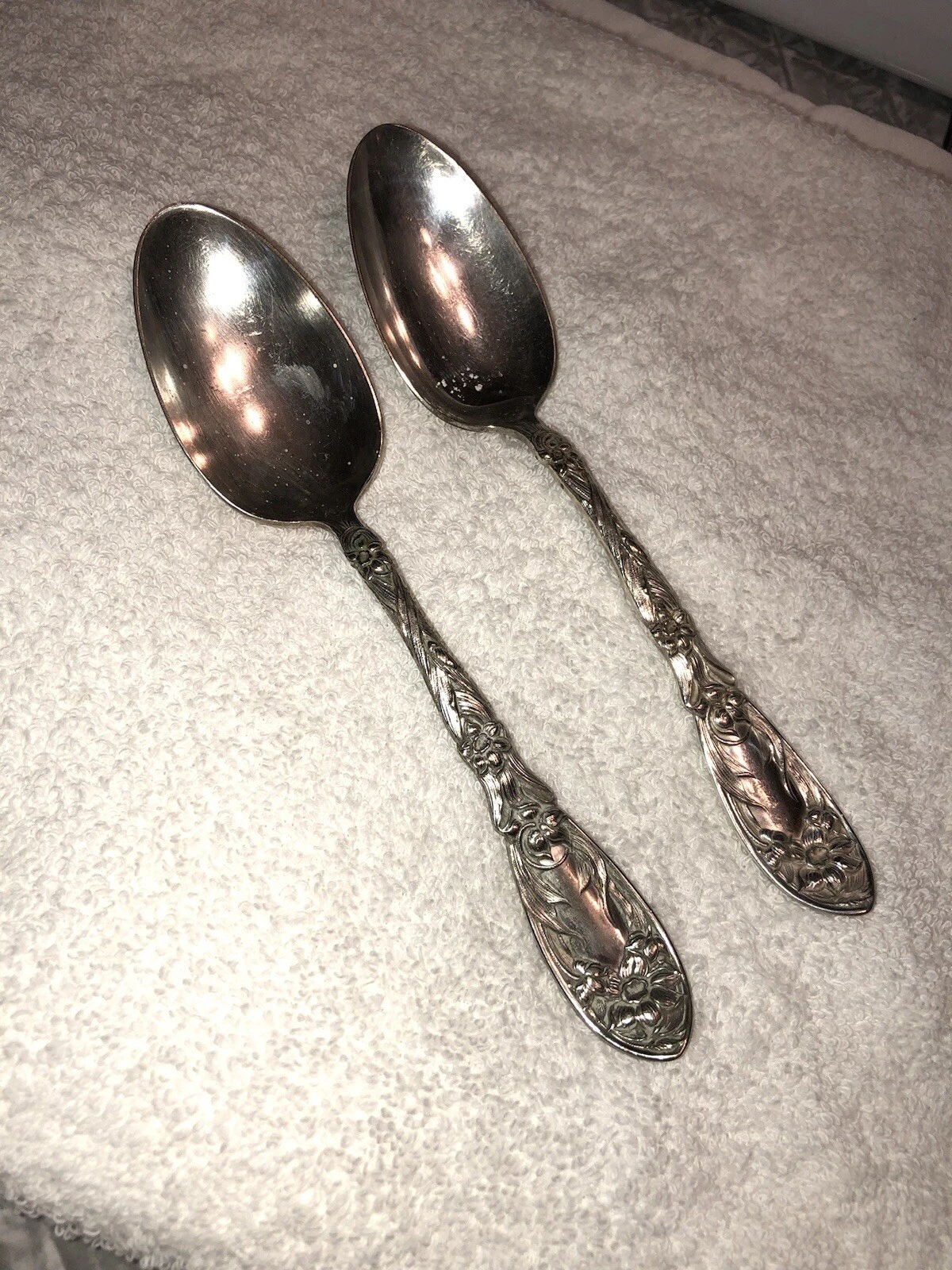 2 Narcissus Art Nouveau Silverplate Table Serving Spoons